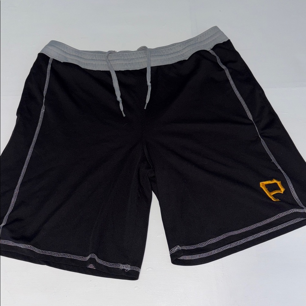 Black and Gray Athletic Shorts Genuine Merchandise by True Fan with Pirate Logo